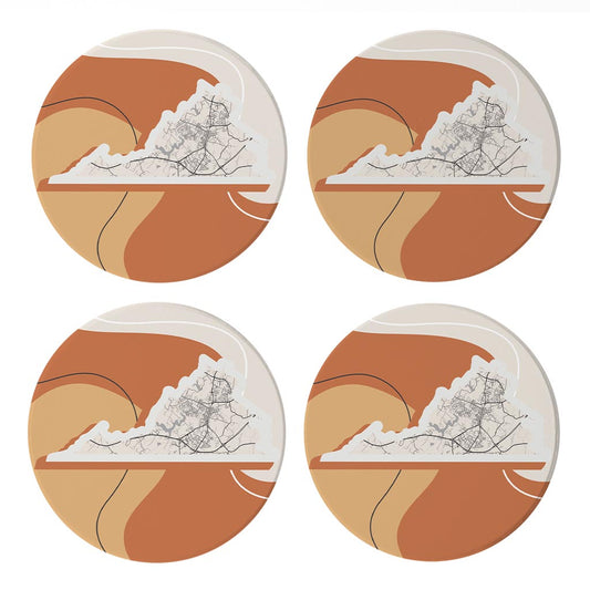 Vintage Groove Fluid Orange Map Virginia Culpeper| Absorbent Coasters | Set of 4 | Min 2