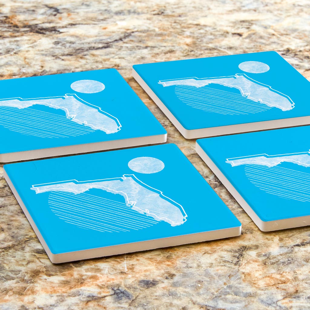 Bright Modern Geometric On Blue Florida | Absorbent Coasters | Set of 4 | Min 2