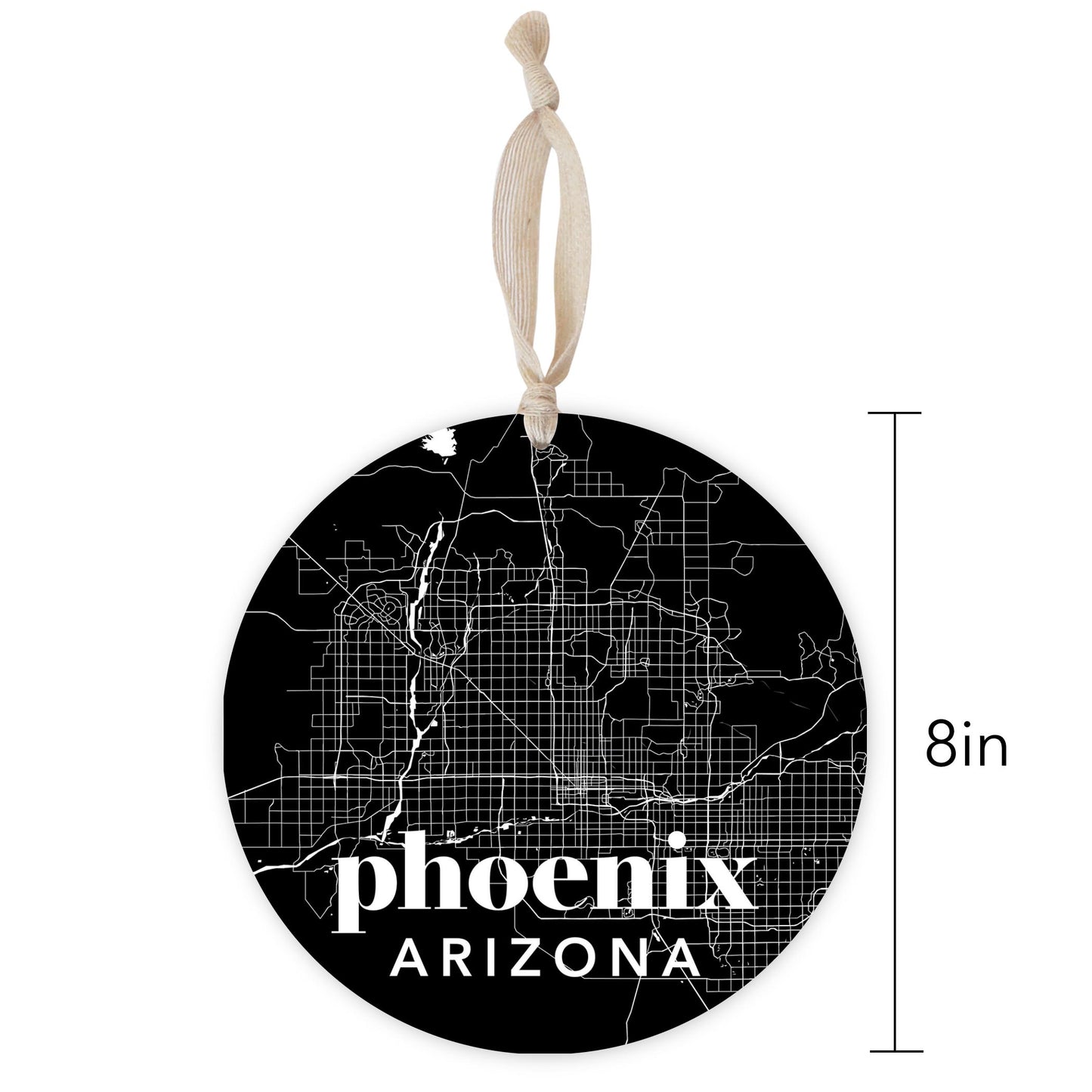 Black And White Black Map Arizona Phoenix | Wood Ornament | Eaches | Min 1