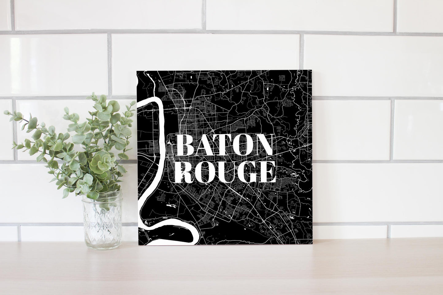 Minimalistic Baton Rouge Black Map | Wood Sign | Eaches | Min 2