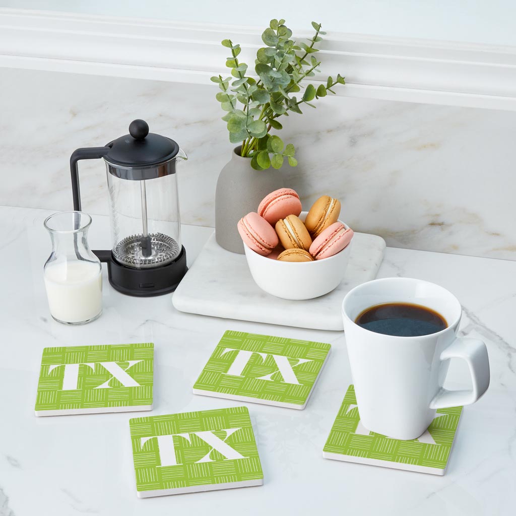 Bright Modern Abbreviated On Green Texas | Absorbent Coasters | Set of 4 | Min 2