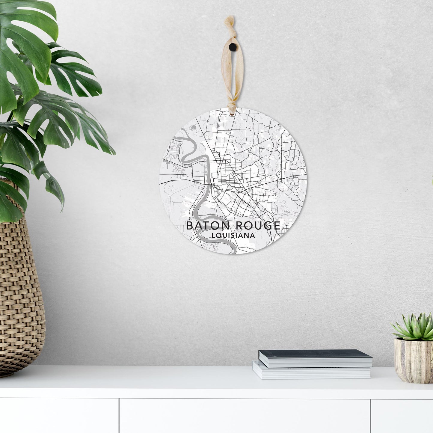 Minimalistic Baton Rouge White Map | Wood Ornament | Eaches | Min 1