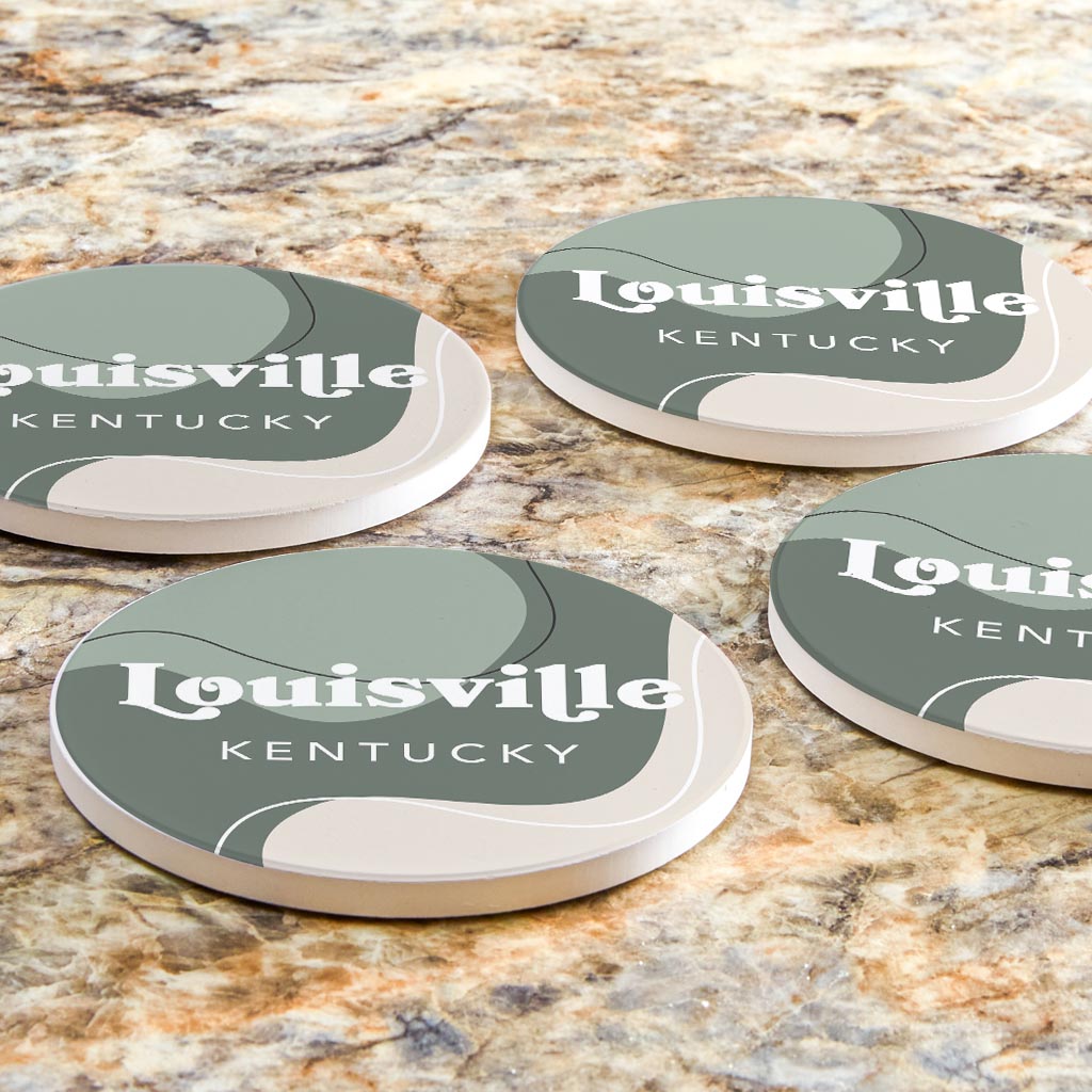 Vintage Groove Fluid Green Kentucky Louisville | Absorbent Coasters | Set of 4 | Min 2