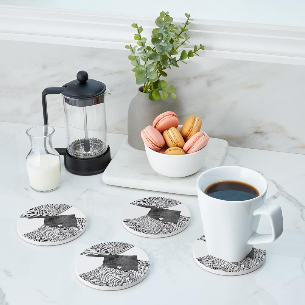 Minimalistic B&W Ardmore Ok Heart Fluid State | Absorbent Coasters | Set of 4 | Min 2