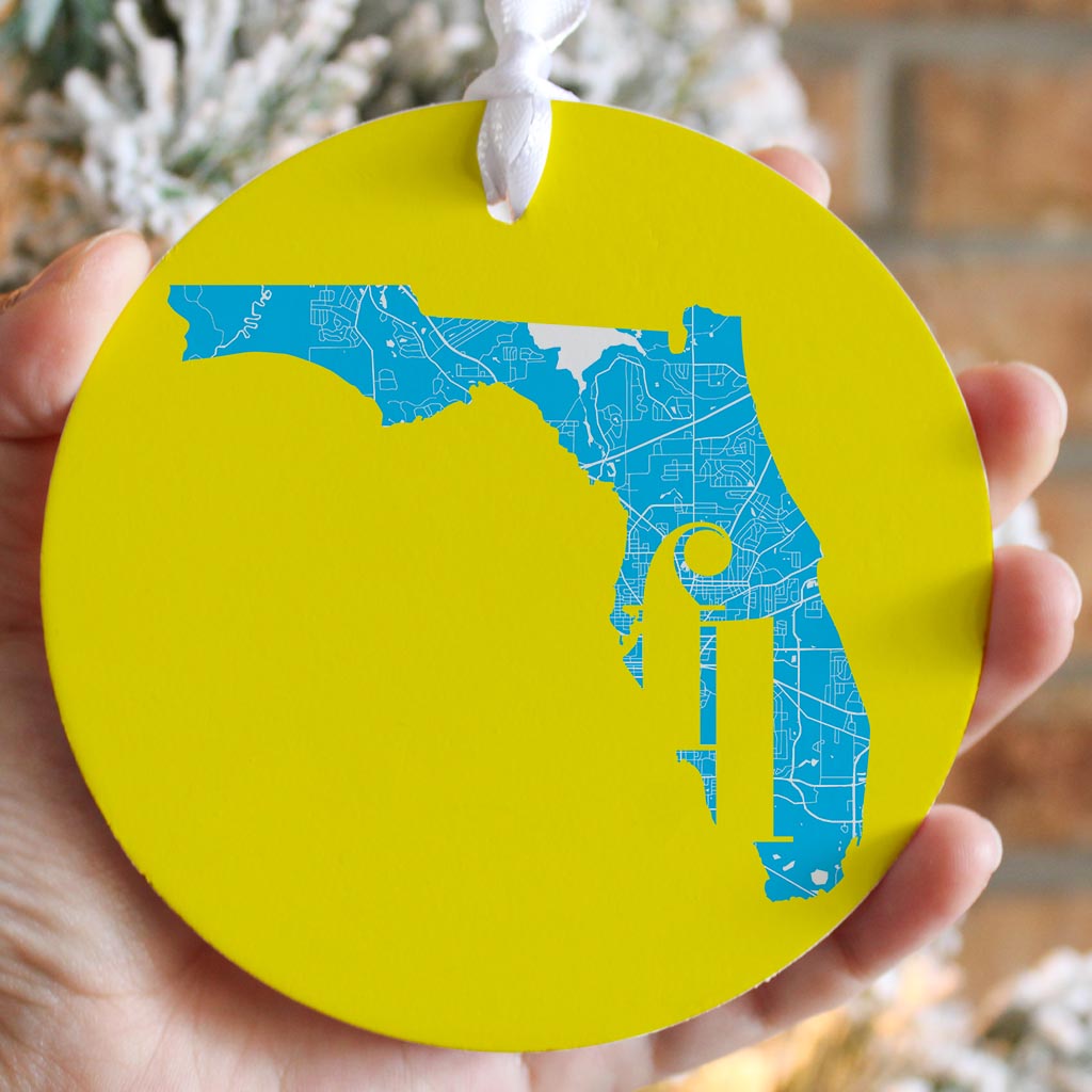 Bright Modern Abbreviated State Yellow Florida Tallahassee | Wood Ornament | Eaches | Min 6