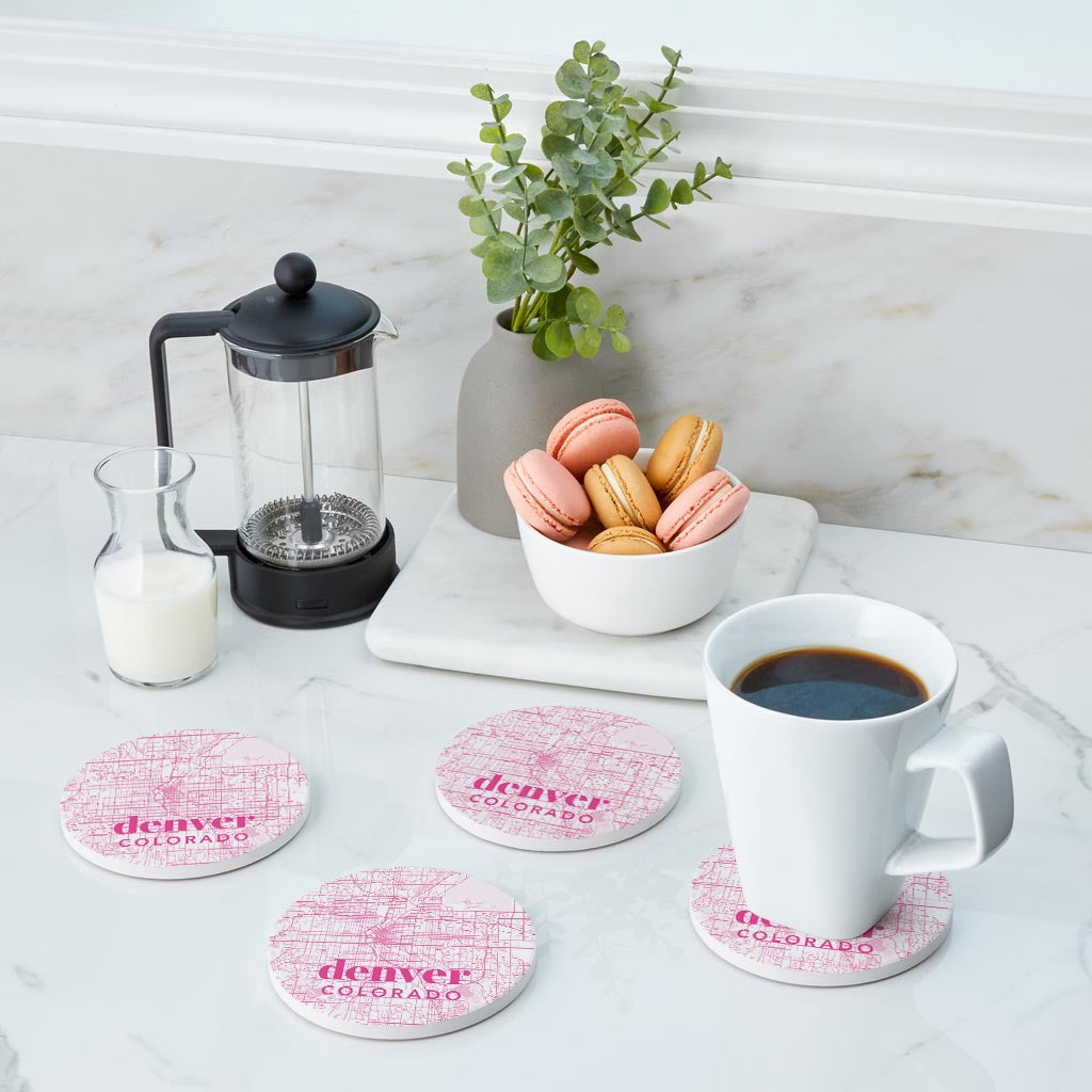 Bright Modern Pink Map Colorado Denver | Absorbent Coasters | Set of 4 | Min 2