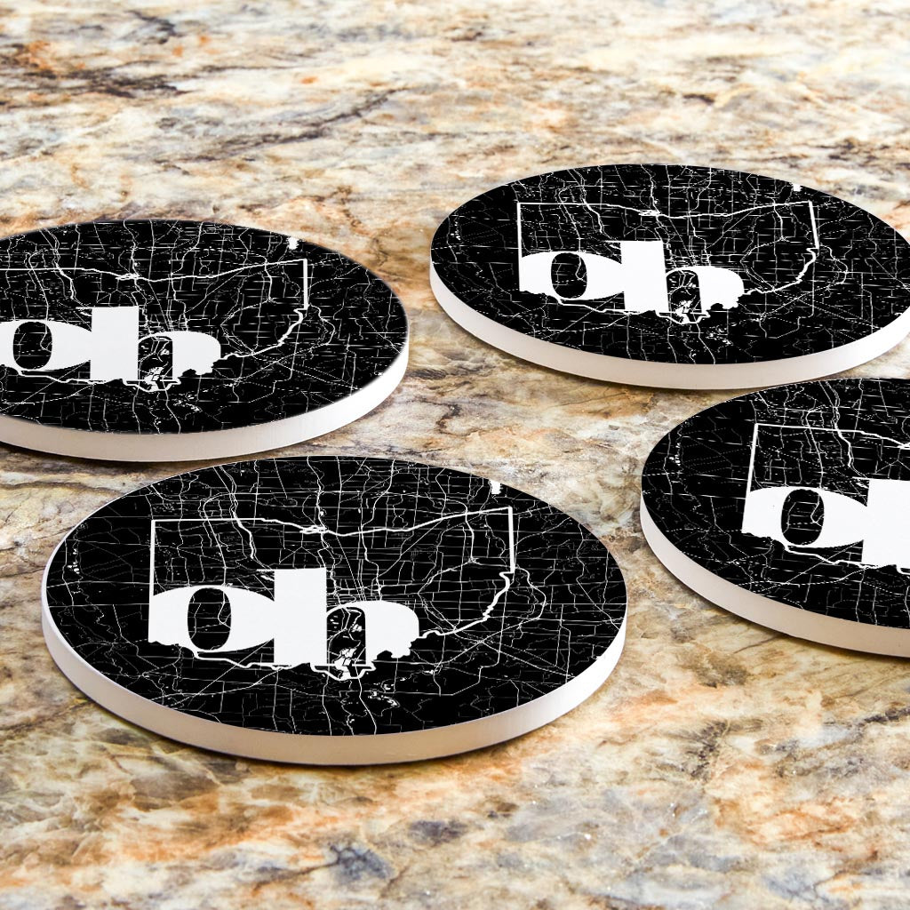 Black And White Abbreviated State Map Black Ohio Columbus | Absorbent Coasters | Set of 4 | Min 2