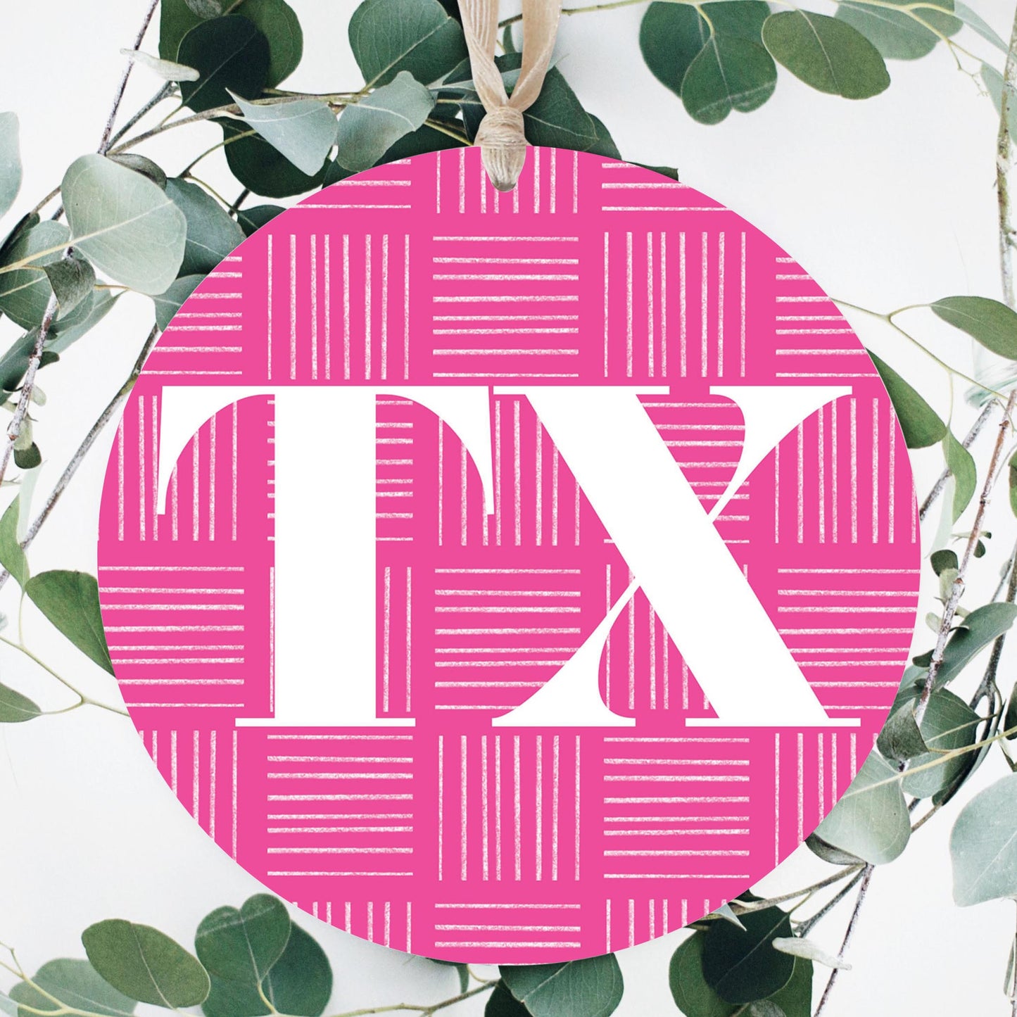 Bright Modern Abbreviated On Pink Texas | Wood Ornament | Eaches | Min 1