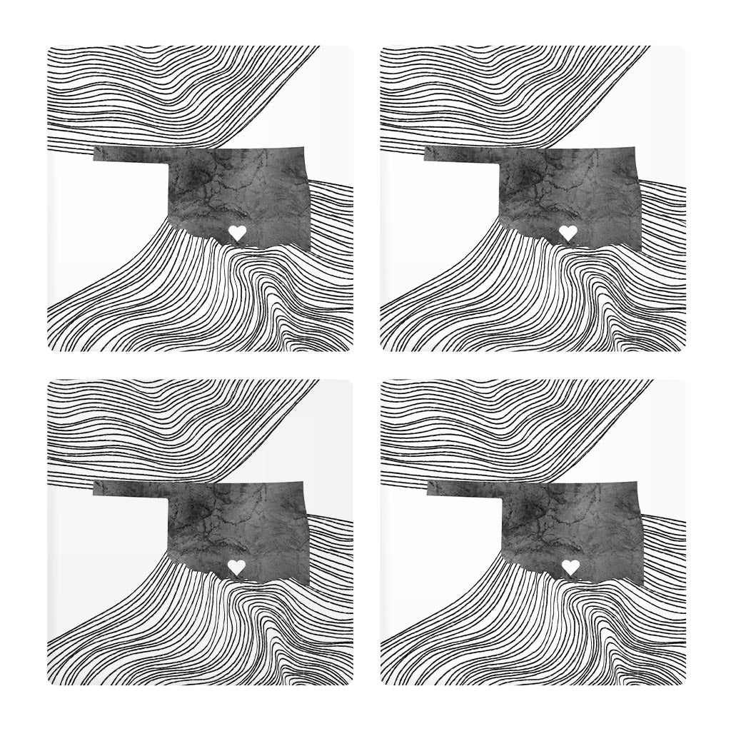 Minimalistic B&W Ardmore Ok Heart Fluid State | Absorbent Coasters | Set of 4 | Min 2