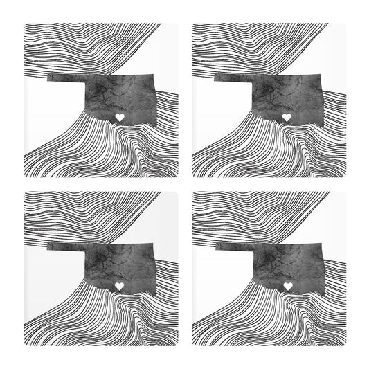 Minimalistic B&W Ardmore Ok Heart Fluid State | Absorbent Coasters | Set of 4 | Min 2