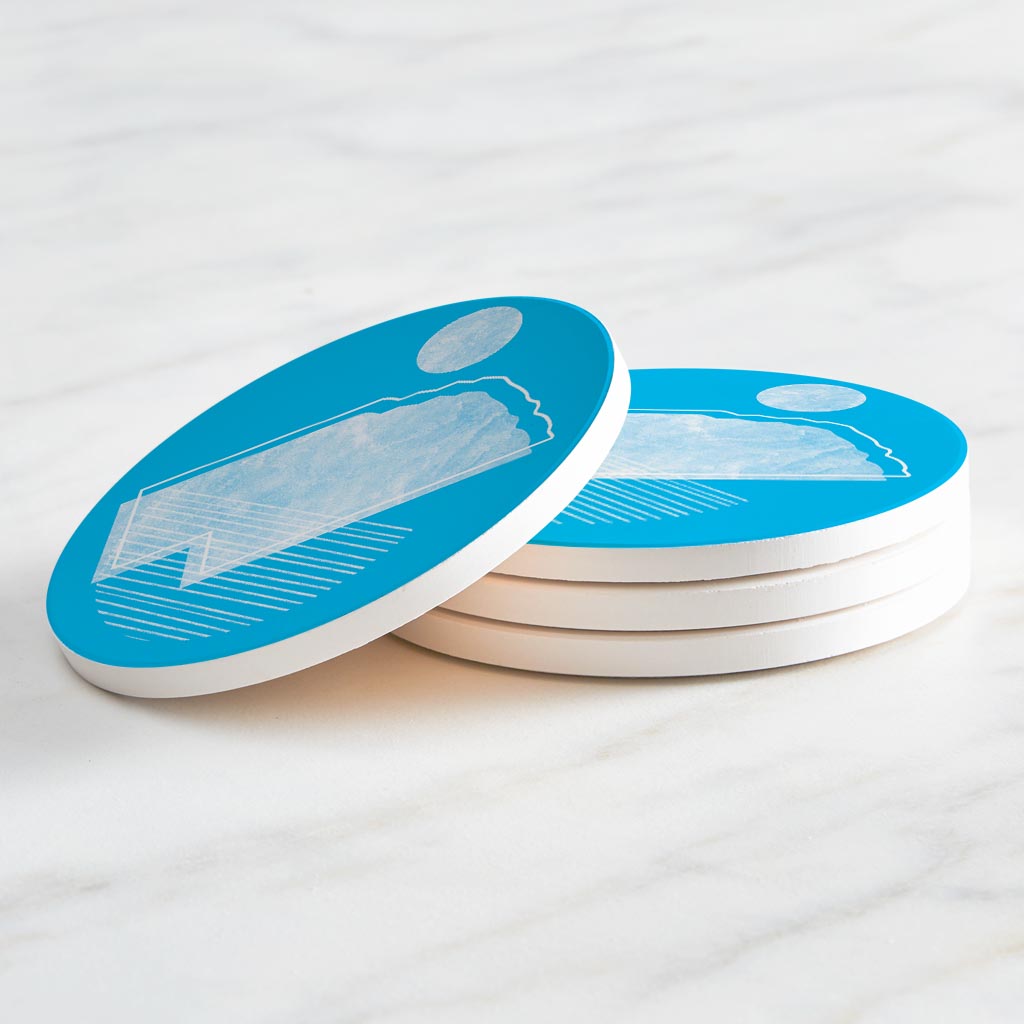 Bright Modern Geometric On Blue Nebraska | Absorbent Coasters | Set of 4 | Min 2