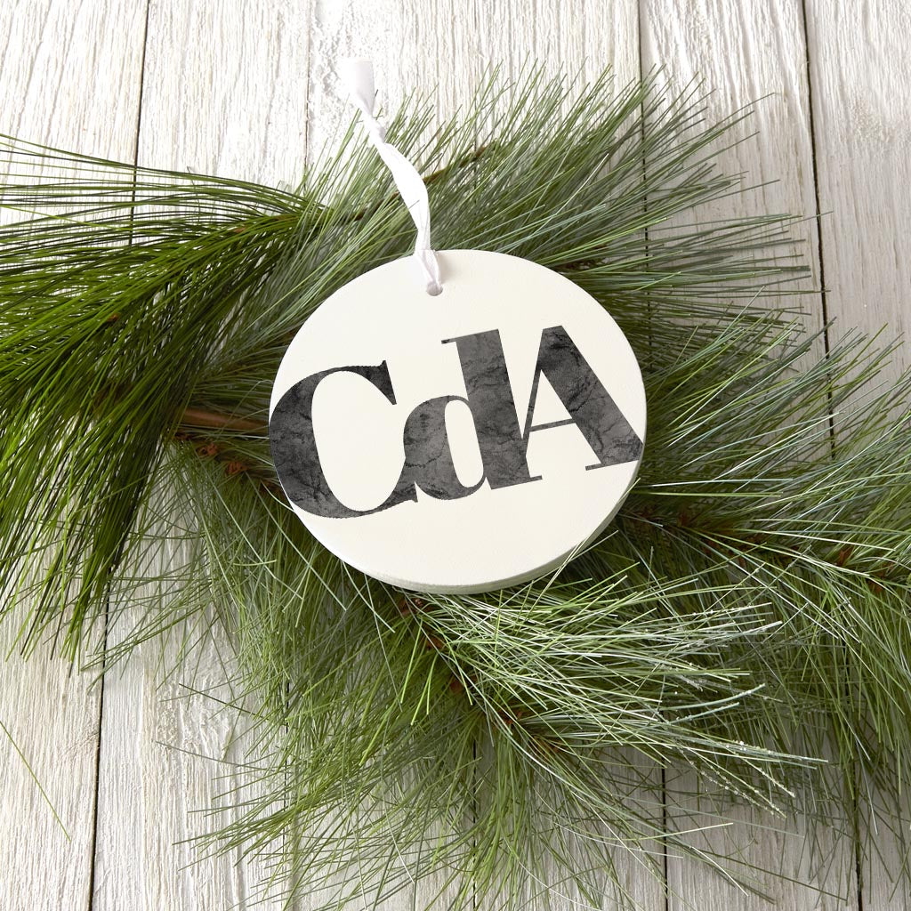 Minimalist B&W Idaho Cda White Initials | Wood Ornament | Eaches | Min 6