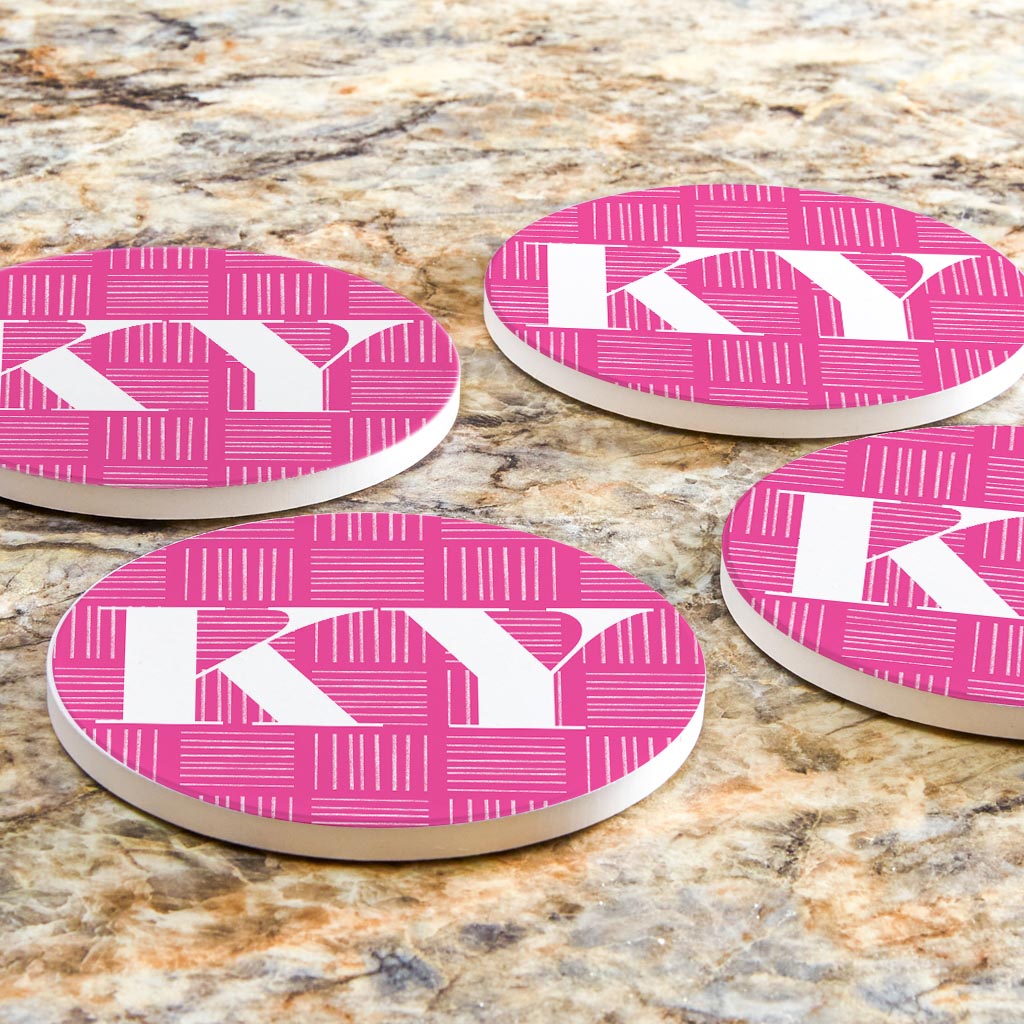 Bright Modern Abbreviated On Pink Kentucky| Absorbent Coasters | Set of 4 | Min 2