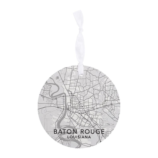 Minimalistic Baton Rouge White Map | Wood Ornament | Eaches | Min 6