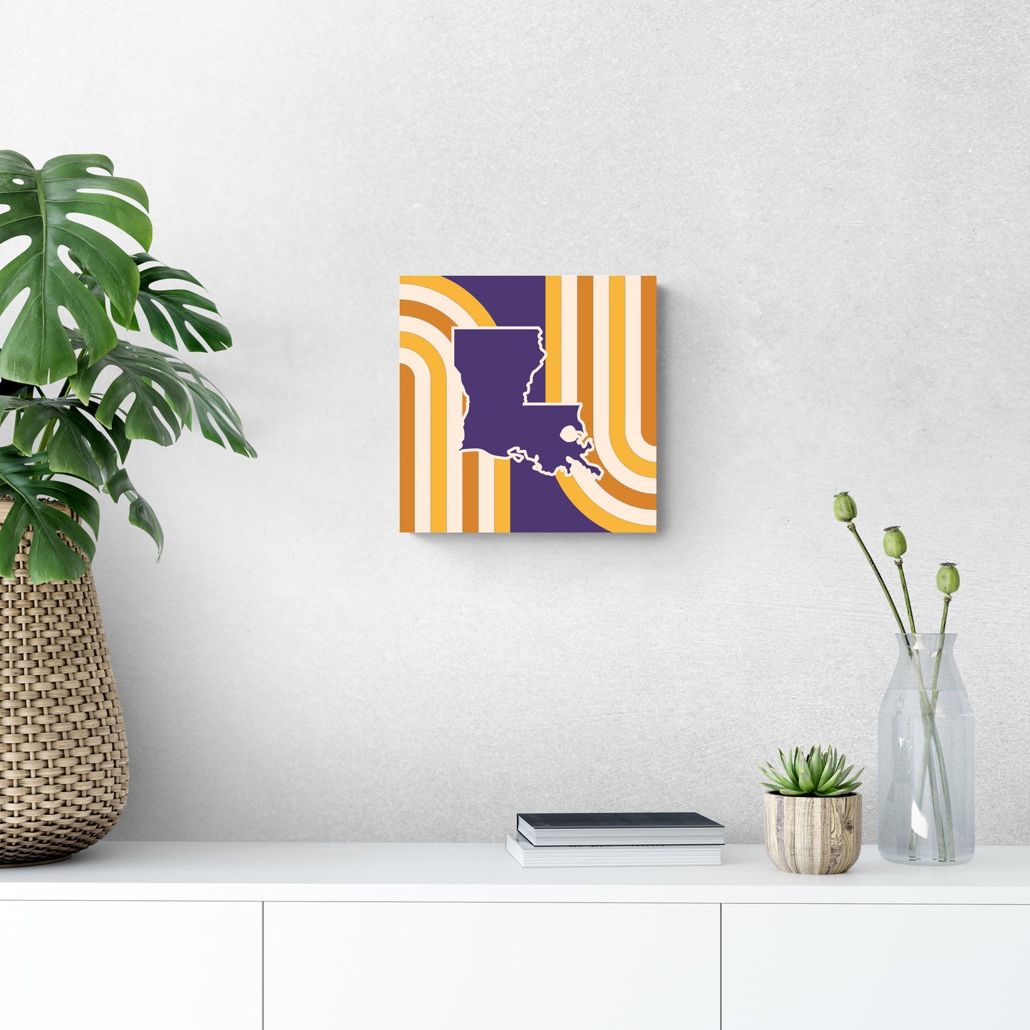 Purple Gold Louisiana Retro State Shape | Wood Sign | Eaches | Min 2