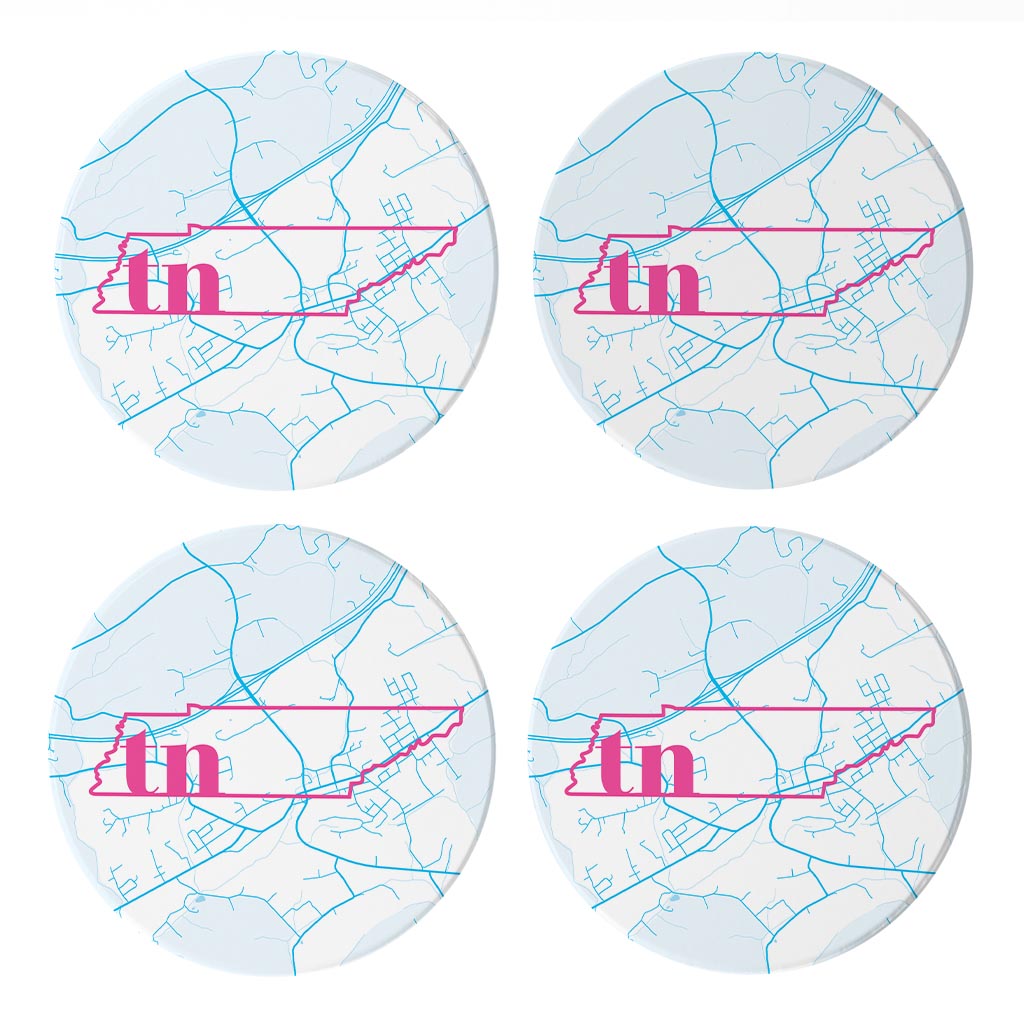 Bright Modern Abbreviated State Map Blue Tennessee Blountville | Absorbent Coasters | Set of 4 | Min 2