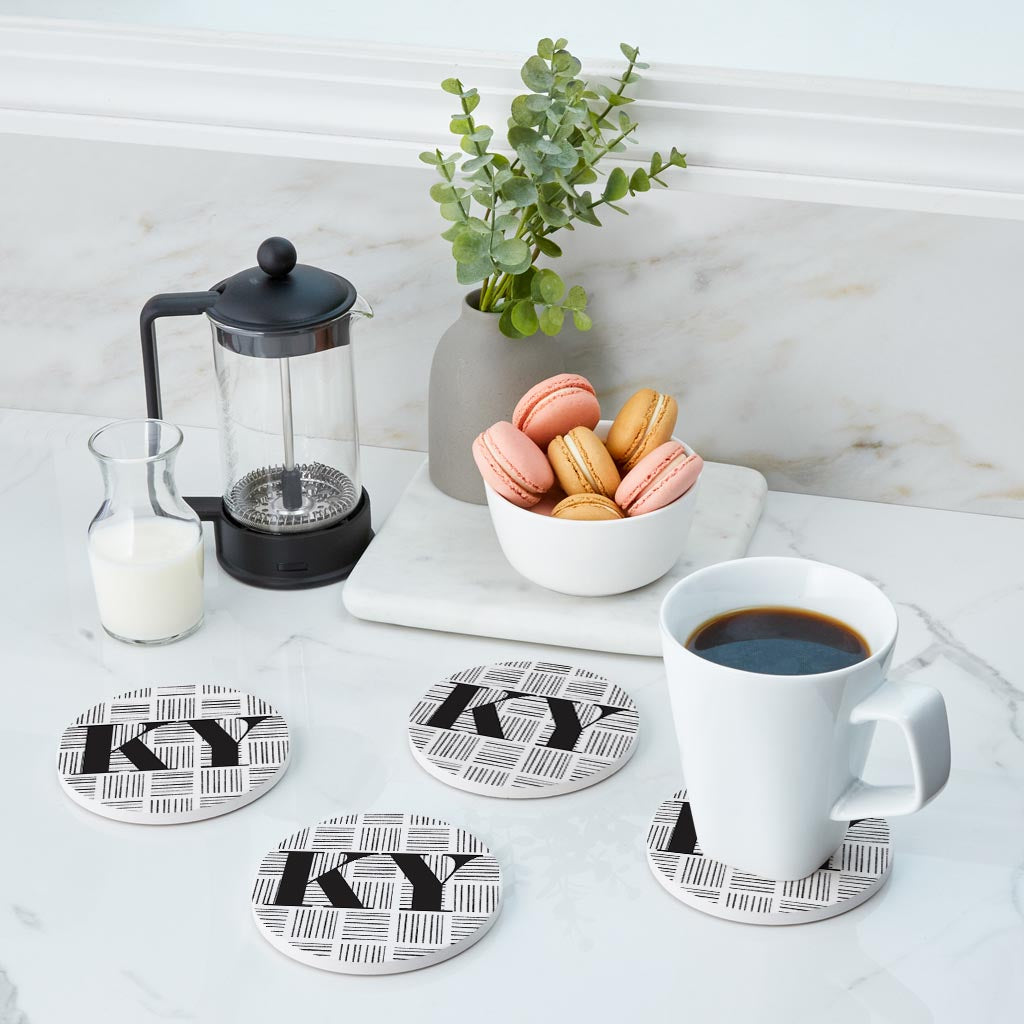 Black And White Abbreviated On White Kentucky| Absorbent Coasters | Set of 4 | Min 2