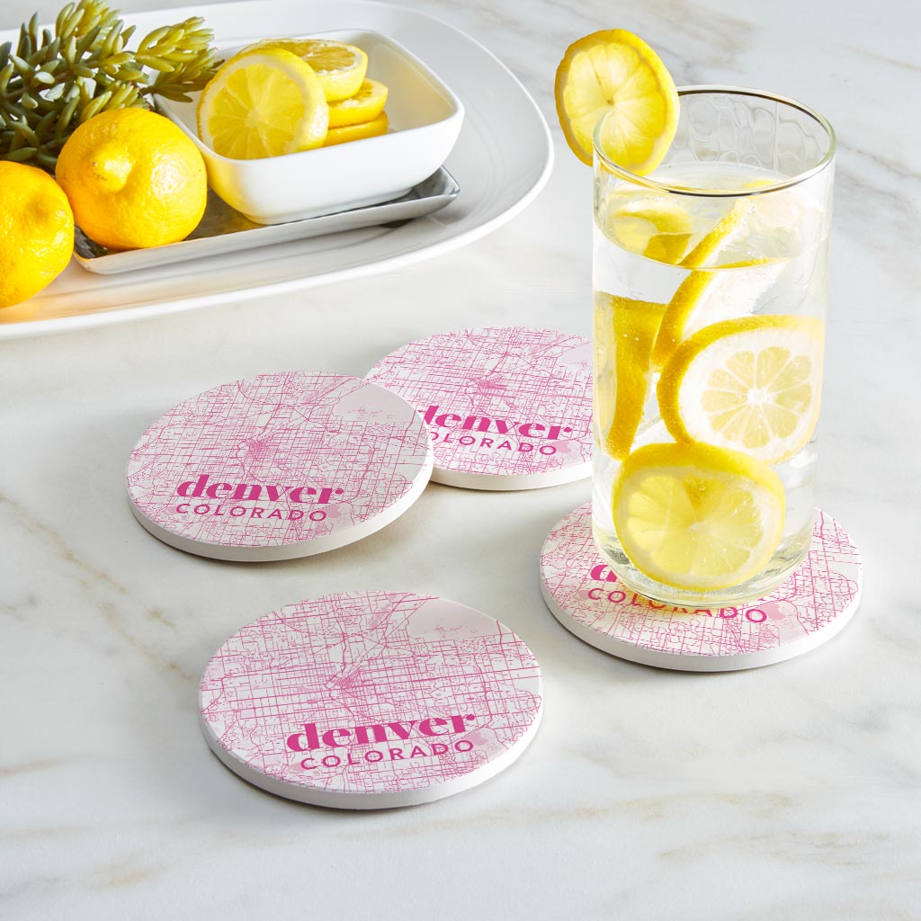 Bright Modern Pink Map Colorado Denver | Absorbent Coasters | Set of 4 | Min 2