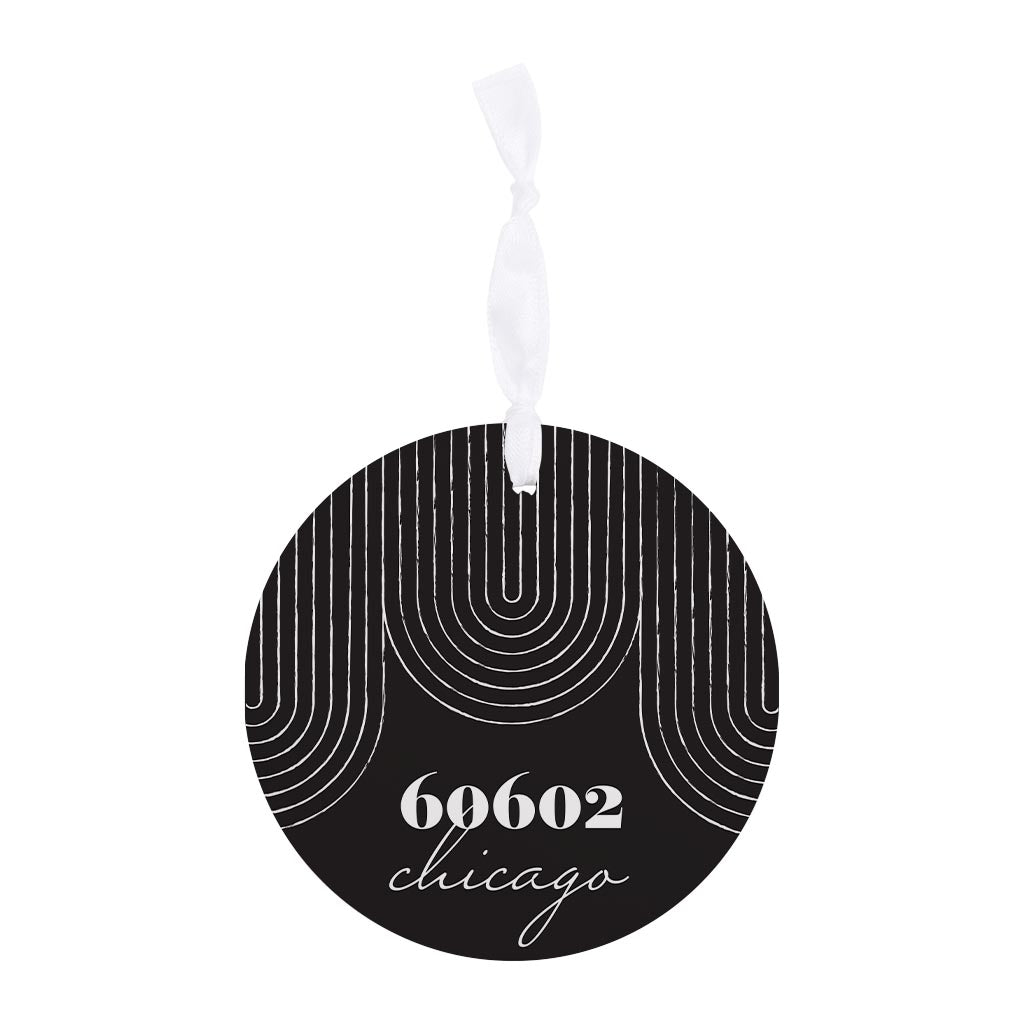 Black And White City Zip On Black Illinois Chicago | Wood Ornament | Eaches | Min 6