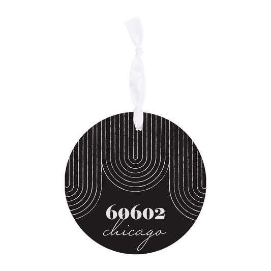 Black And White City Zip On Black Illinois Chicago | Wood Ornament | Eaches | Min 6