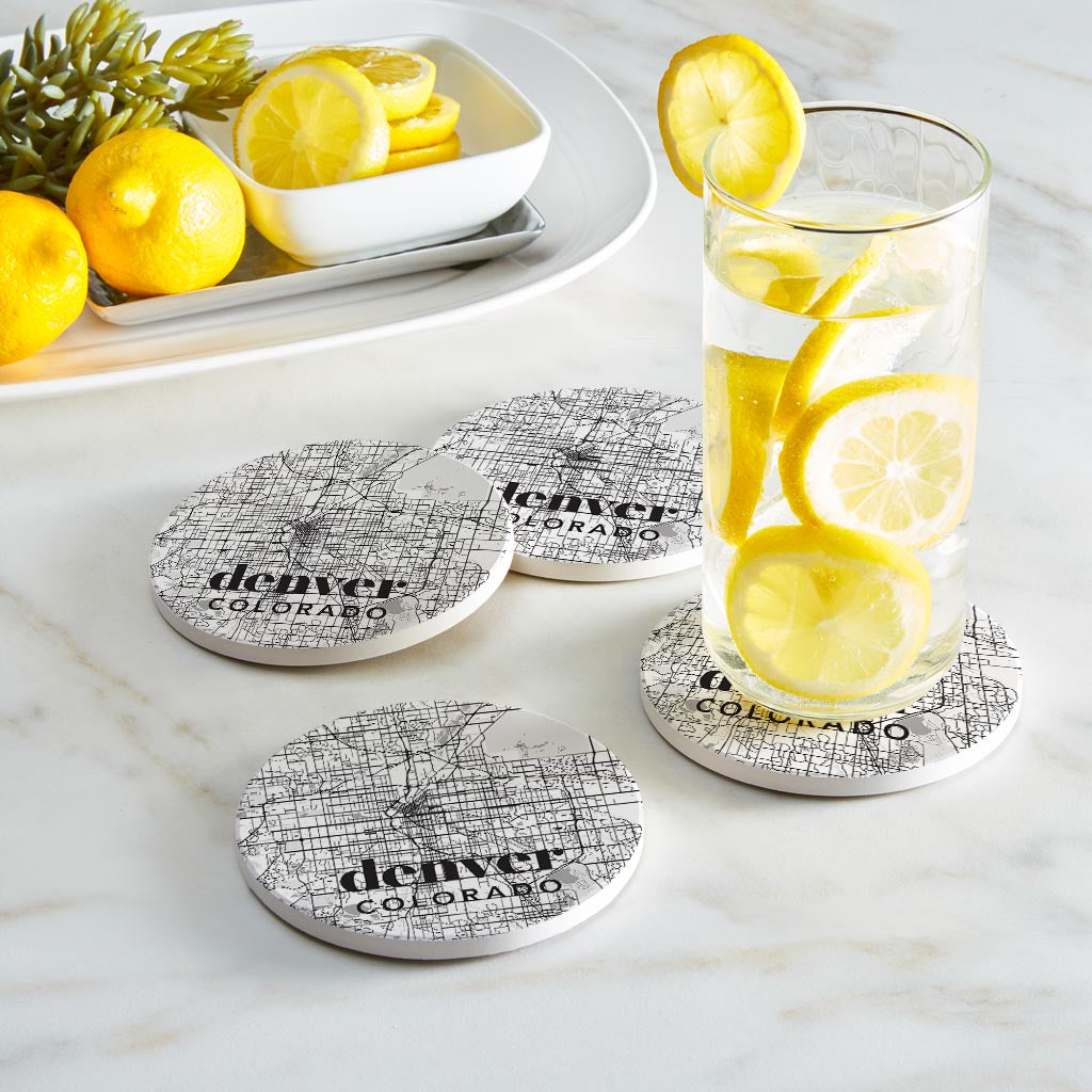 Black And White White Map Colorado Denver | Absorbent Coasters | Set of 4 | Min 2