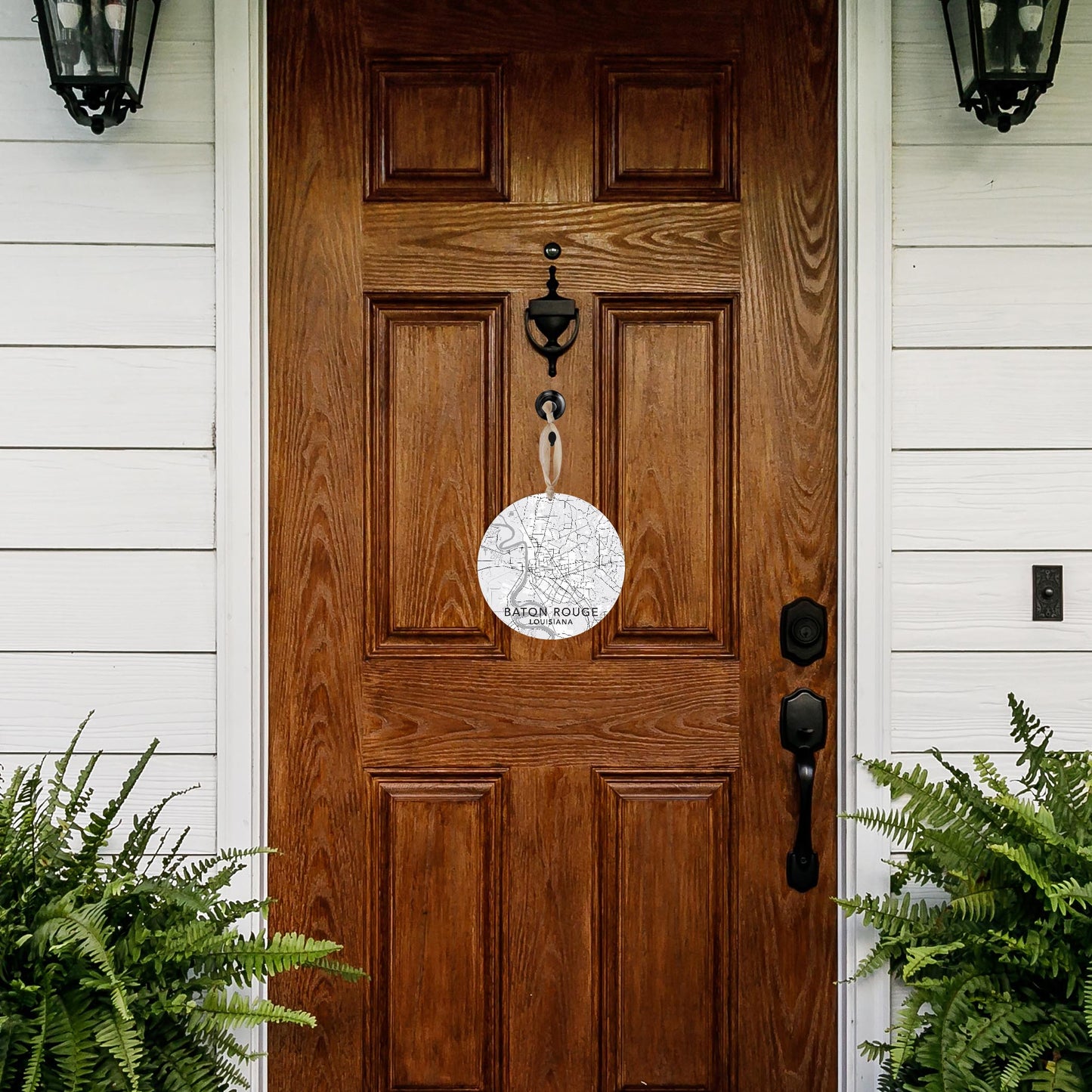 Minimalistic Baton Rouge White Map | Wood Ornament | Eaches | Min 1