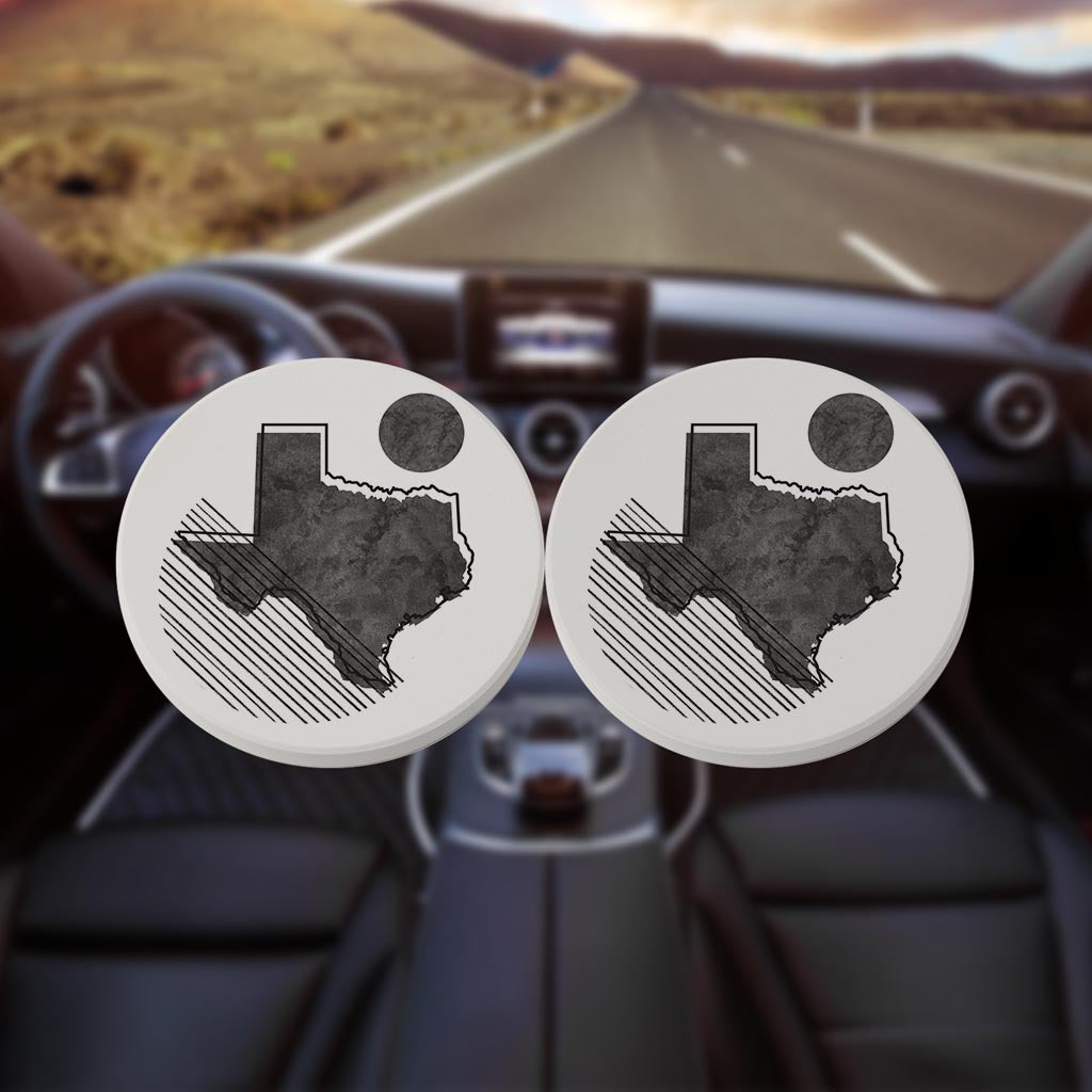 Black And White Geometric On White Texas | Absorbent Car Coasters | Set of 2 | Min 4