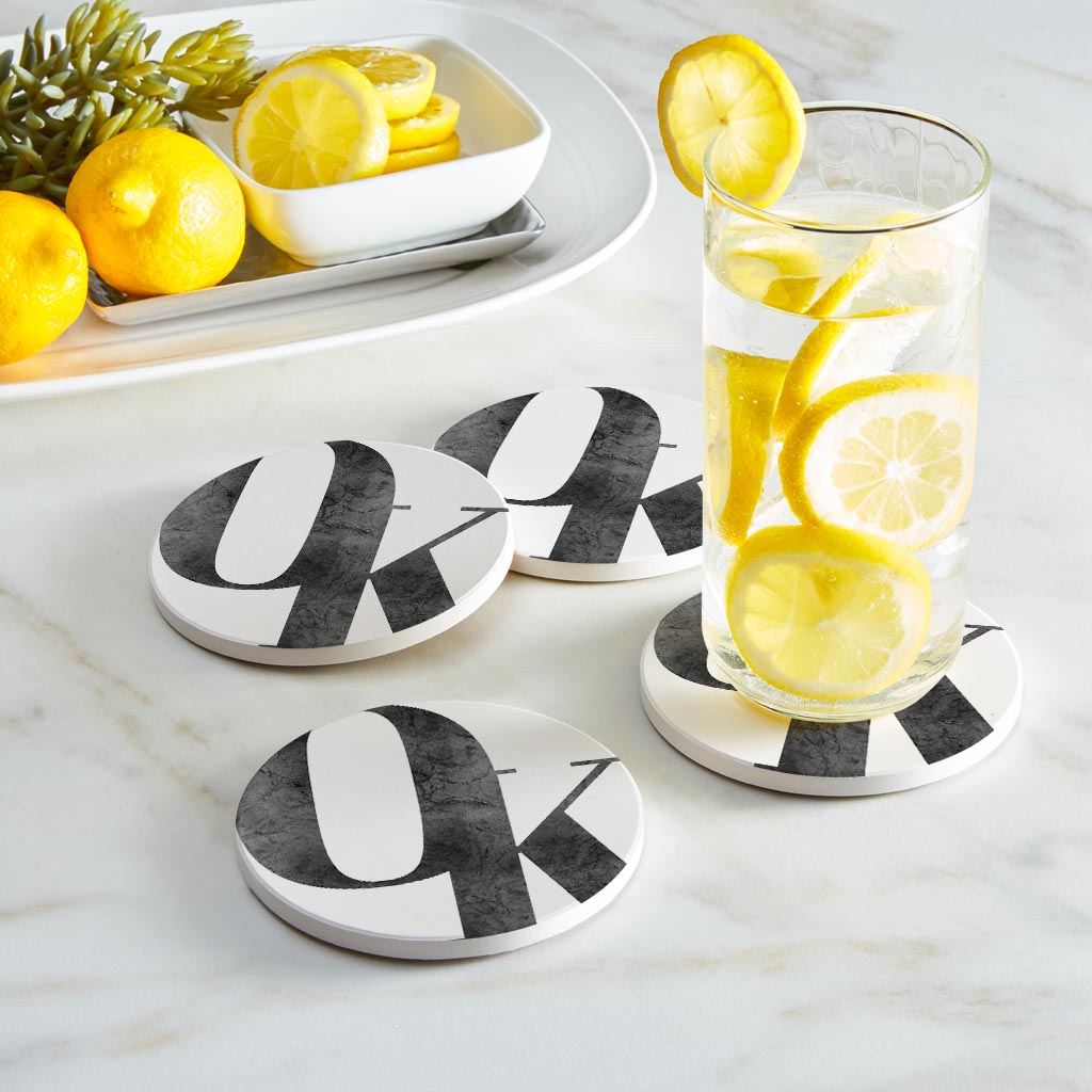 Minimalistic B&W Ardmore Ok White Initials | Absorbent Coasters | Set of 4 | Min 2