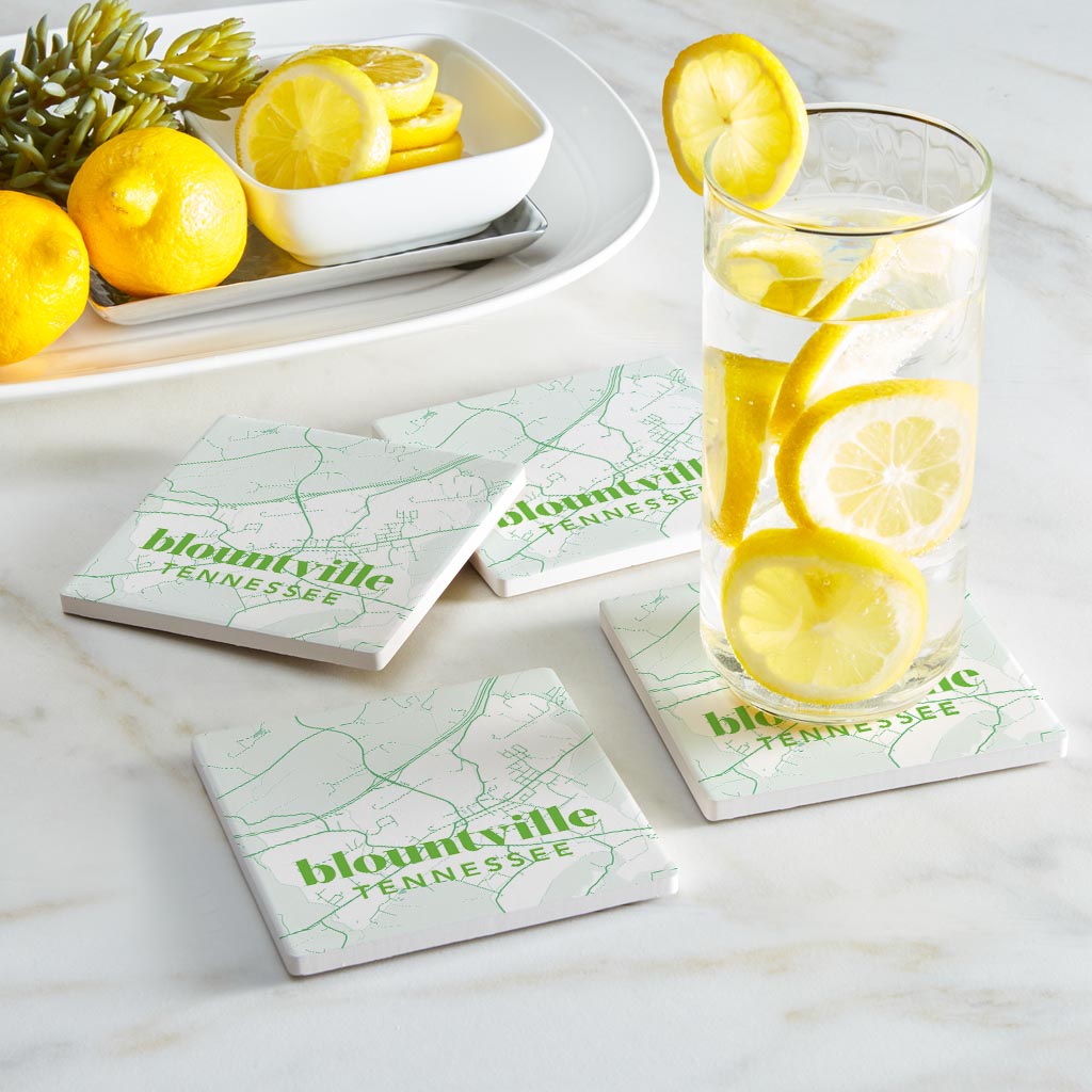 Bright Modern Green Map Tennessee Blountville | Absorbent Coasters | Set of 4 | Min 2