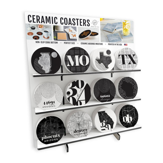 Black and White Mixed Circle Coaster Loaded Display | 18.5x20