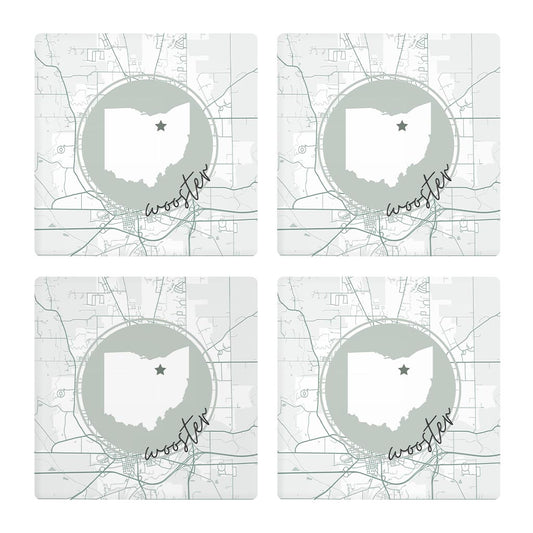 Vintage Groove State Star Map Ohio Wooster| Absorbent Coasters | Set of 4 | Min 2