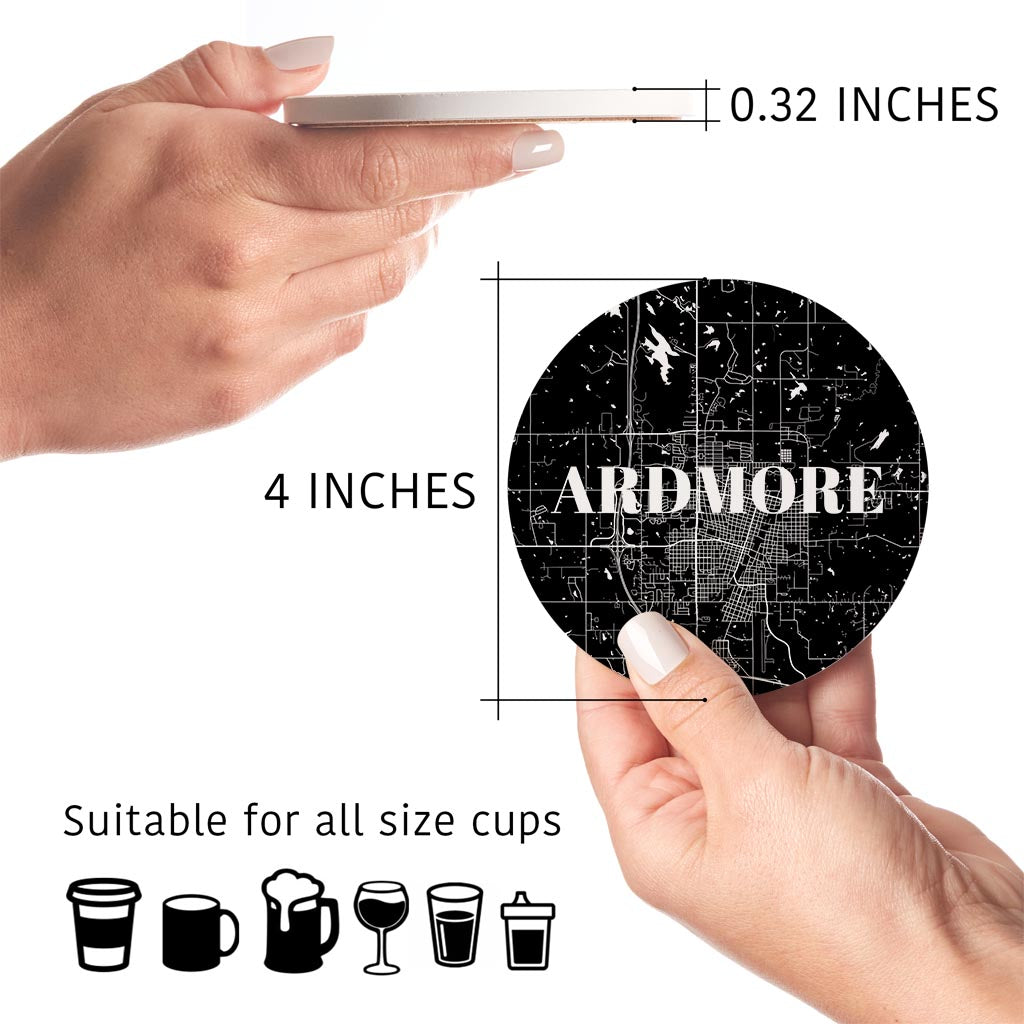 Minimalistic B&W Ardmore Ok Map | Absorbent Coasters | Set of 4 | Min 2