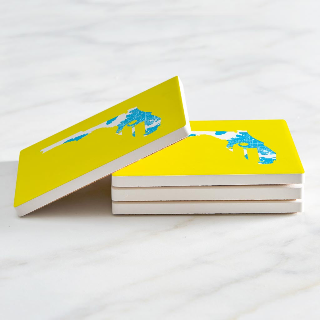 Bright Modern Abbreviated State Yellow Florida Panama | Absorbent Coasters | Set of 4 | Min 2