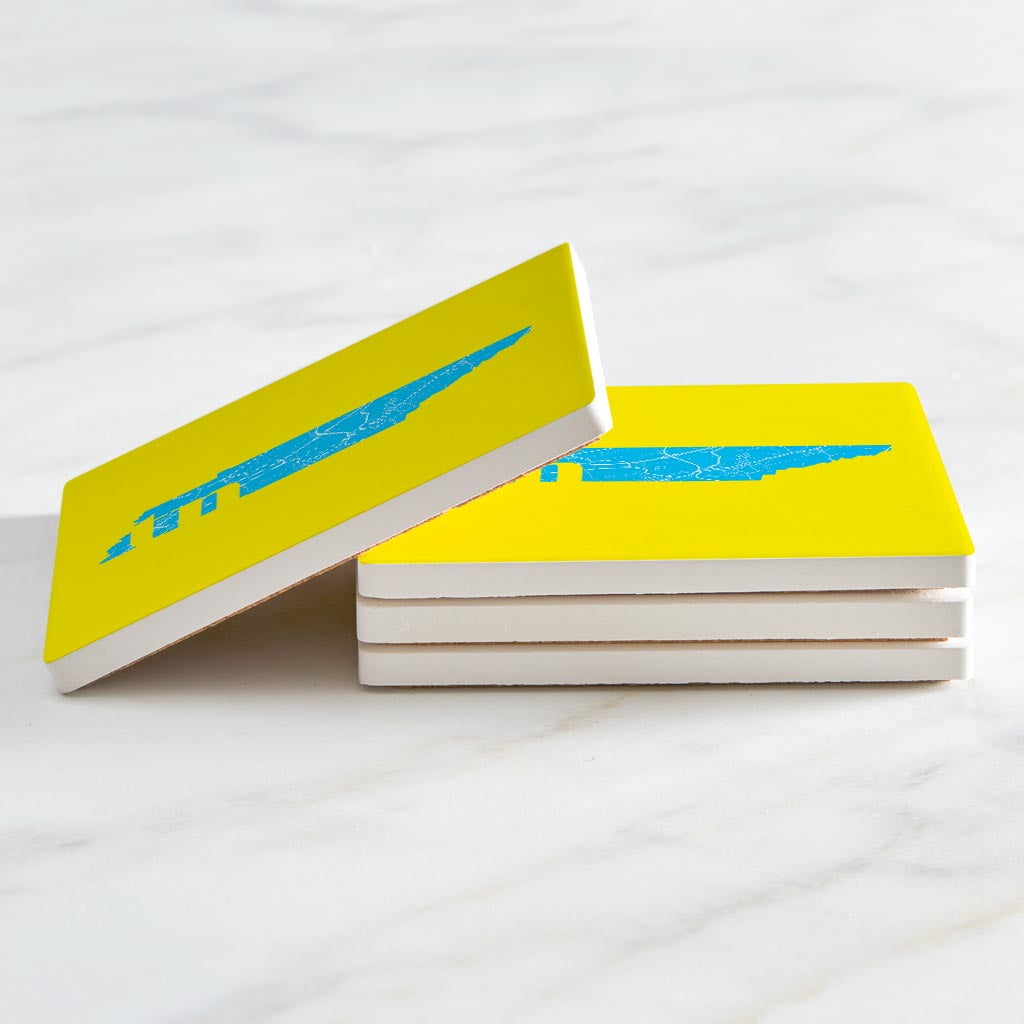 Bright Modern Abbreviated State Yellow Florida Blountville | Absorbent Coasters | Set of 4 | Min 2