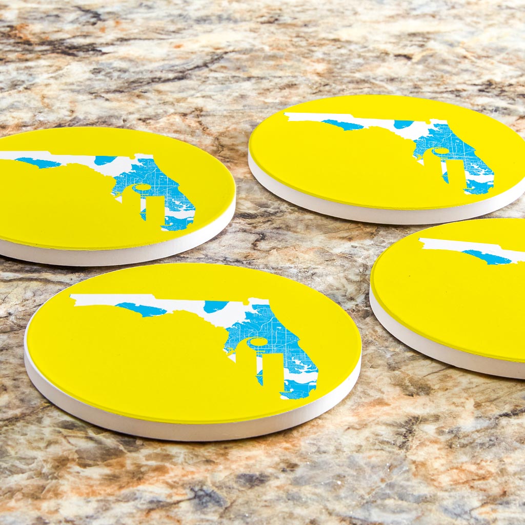 Bright Modern Abbreviated State Yellow Florida Panama | Absorbent Coasters | Set of 4 | Min 2