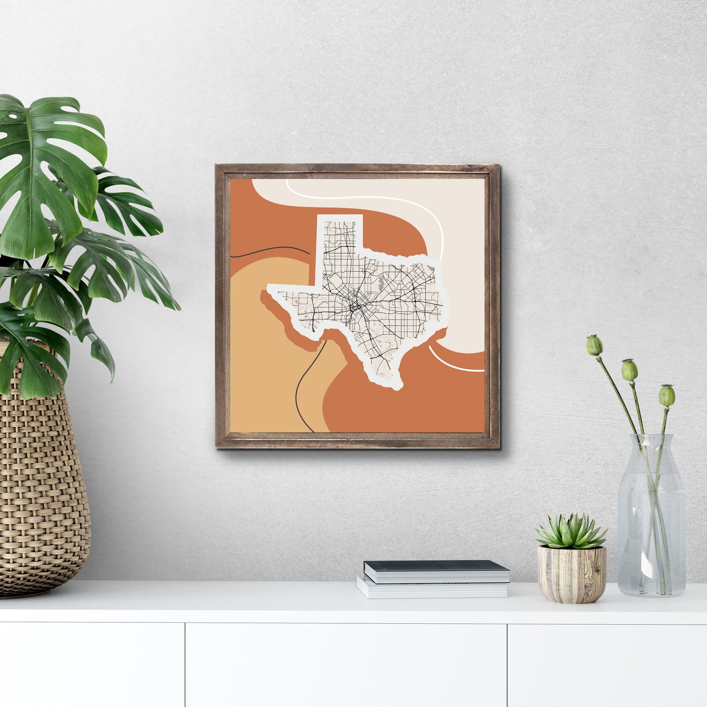 Vintage Groove Fluid Orange Map Texas Dallas | Wood Sign | Eaches | Min 1