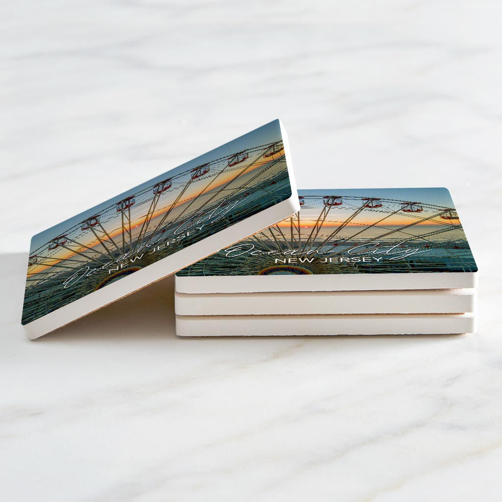 Ferris Wheel Sunrise Square Coaster | Absorbent Coasters | Set of 4 | Min 2