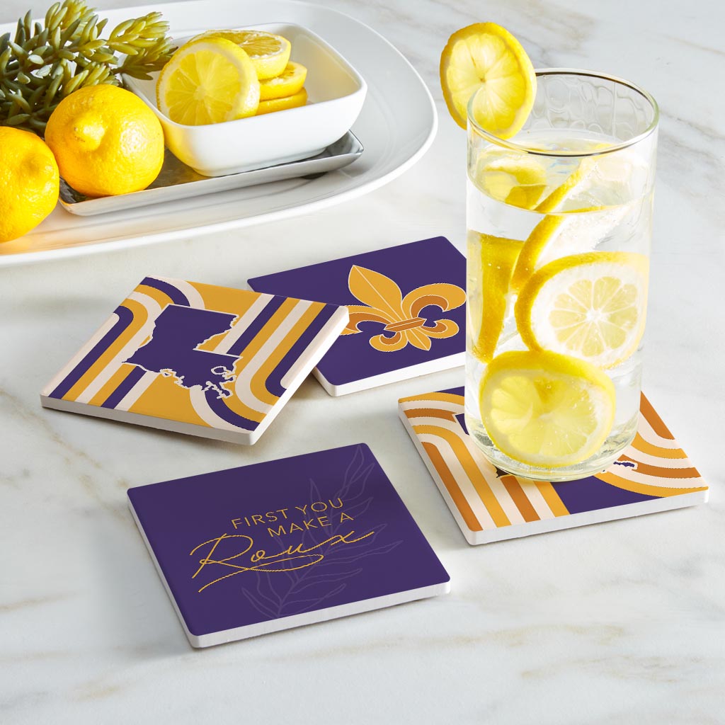 Purple Gold Louisiana Retro| Absorbent Coasters | Set of 4 | Min 2