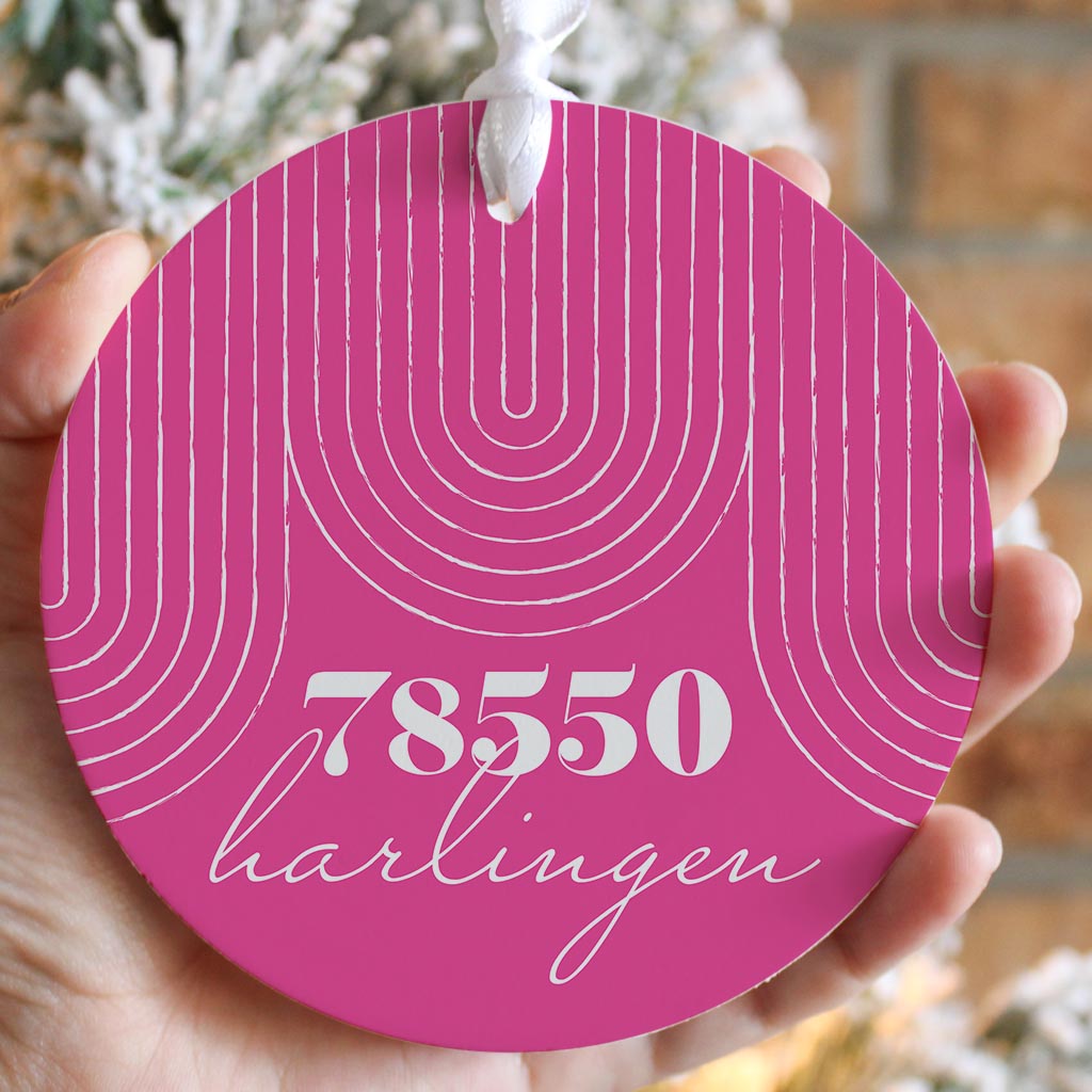 Bright Modern City Zip On Pink Texas Harlingen | Wood Ornament | Eaches | Min 6