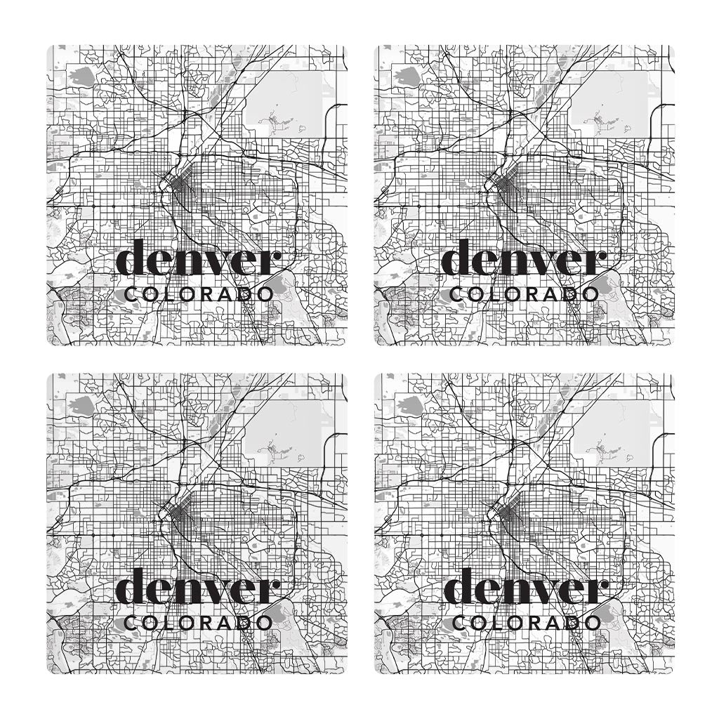 Black And White White Map Colorado Denver| Absorbent Coasters | Set of 4 | Min 2