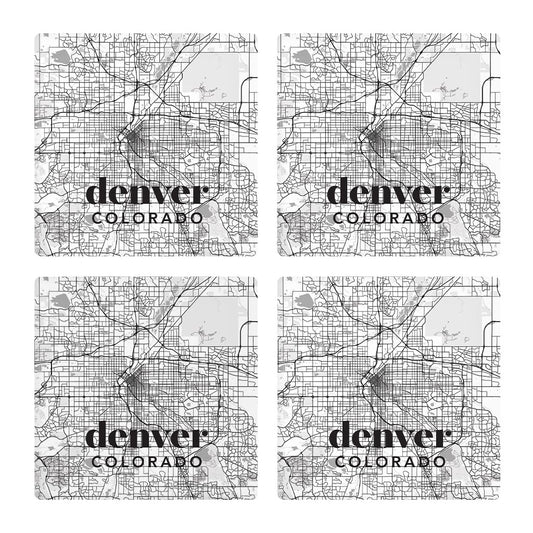 Black And White White Map Colorado Denver| Absorbent Coasters | Set of 4 | Min 2