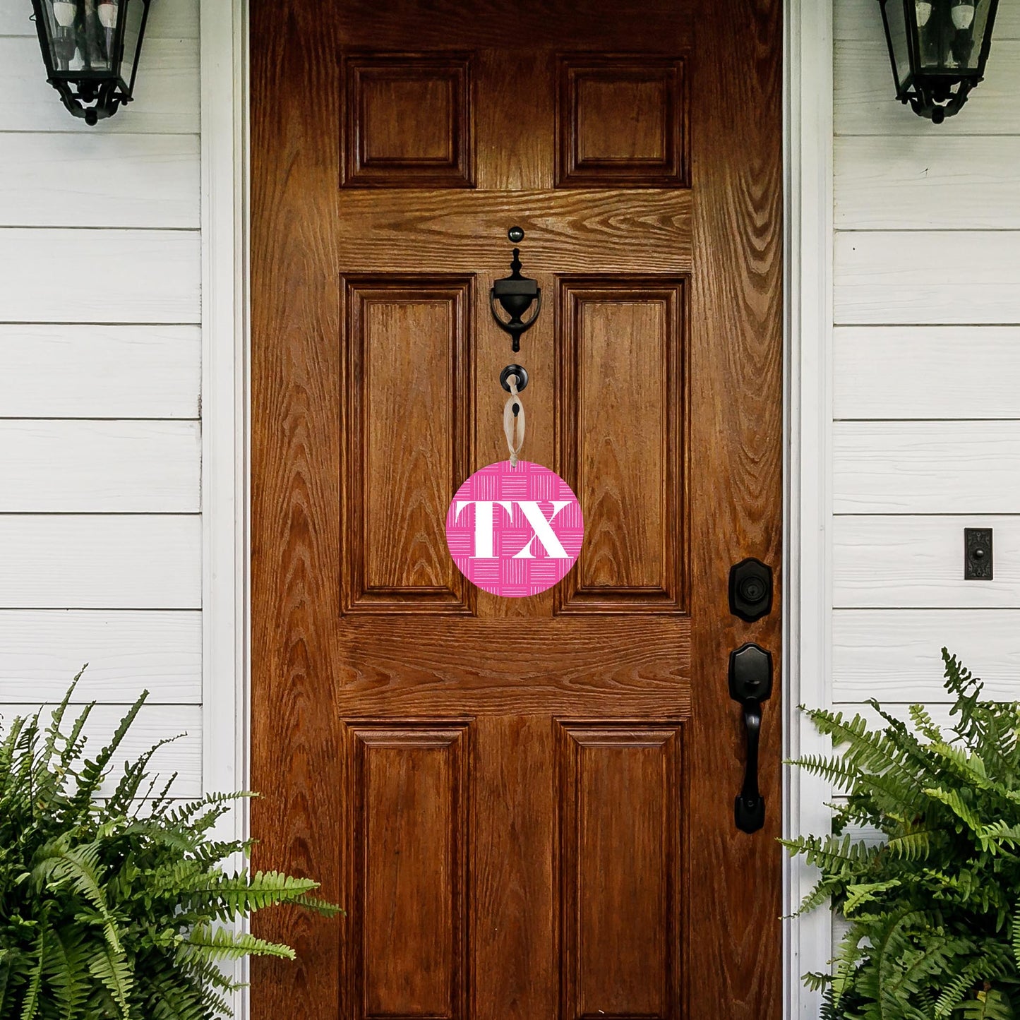 Bright Modern Abbreviated On Pink Texas | Wood Ornament | Eaches | Min 1