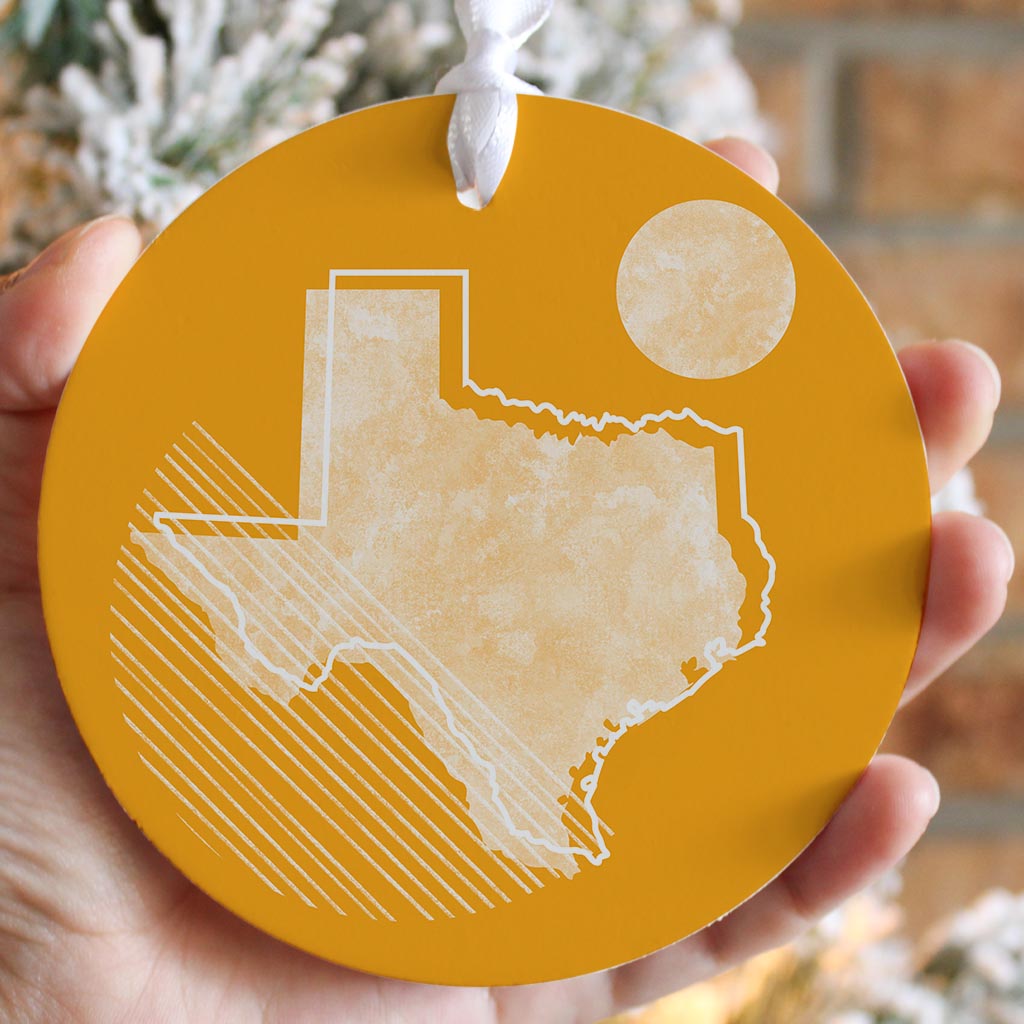 Bright Modern Geometric On Orange Texas| Wood Ornament | Eaches | Min 6