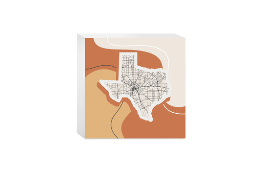 Vintage Groove Fluid Orange Map Texas Dallas | Wood Block | Eaches | Min 4