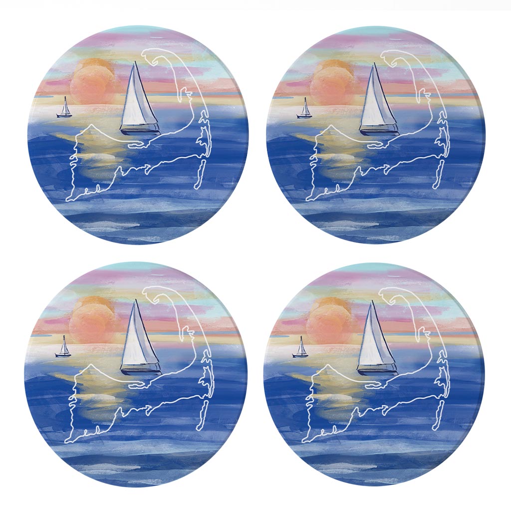 Watercolor Sunset With Sailboats | Absorbent Coasters | Set of 4 | Min 2