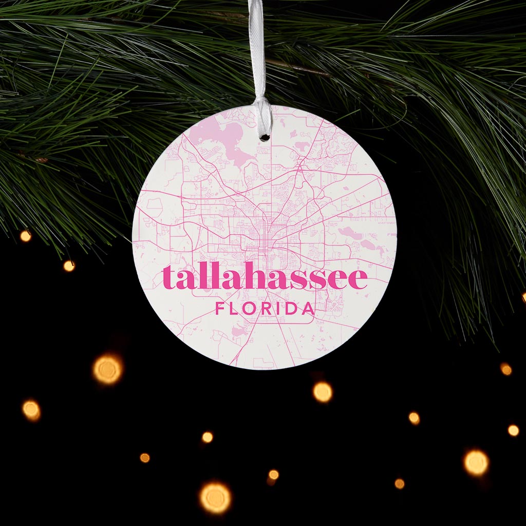 Bright Modern Pink Map Florida Tallahassee| Wood Ornament | Eaches | Min 6