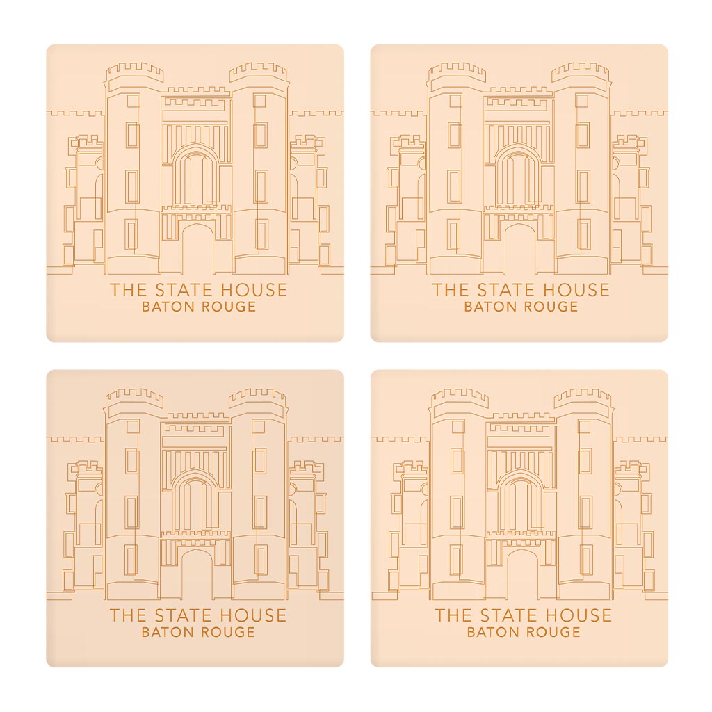 Minimalistic Baton Rouge State House Colorful | Absorbent Coasters | Set of 4 | Min 2