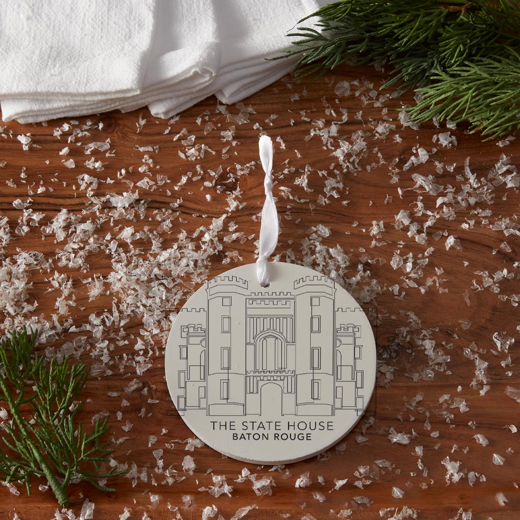 Minimalistic Baton Rouge State House | Wood Ornament | Eaches | Min 6