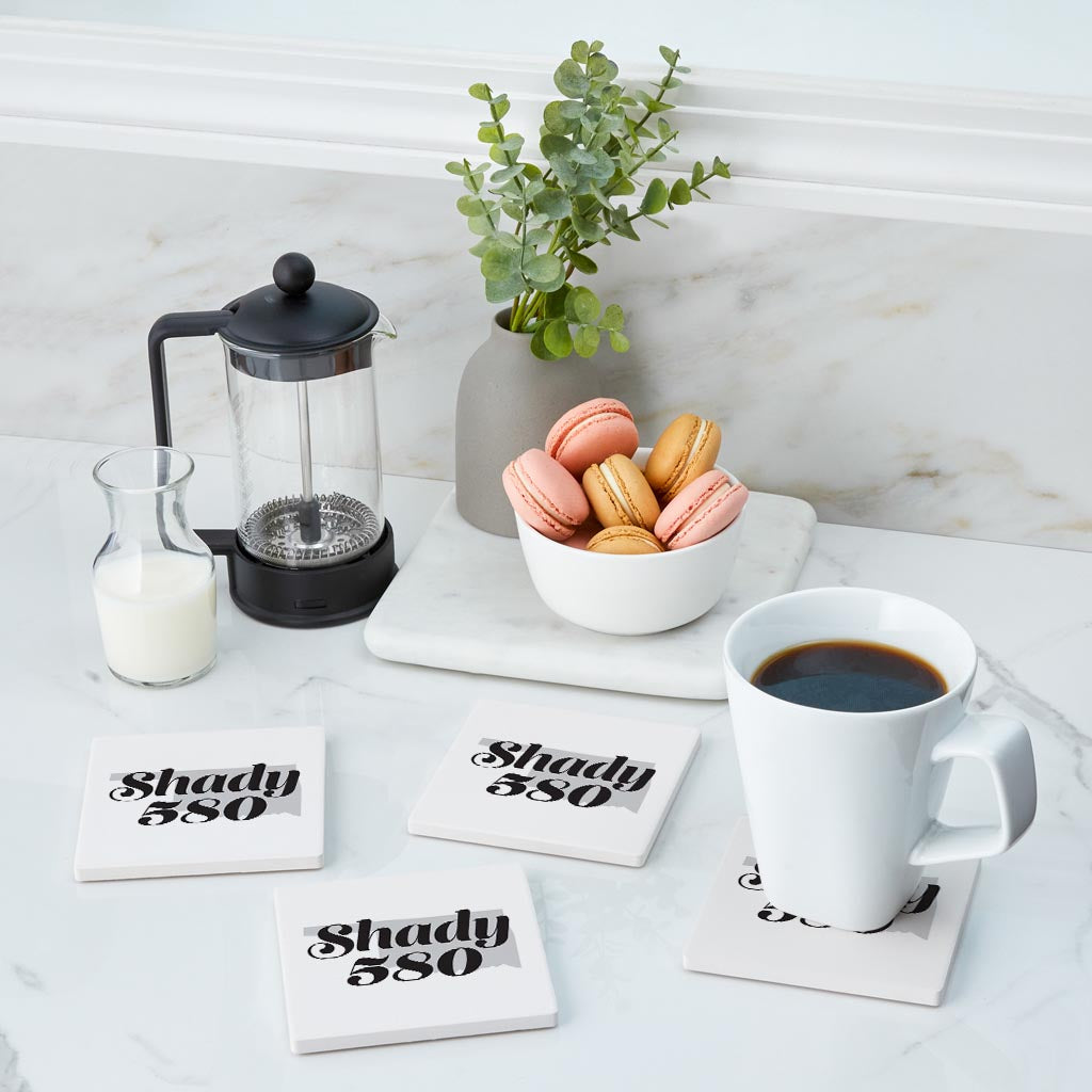 Minimalistic B&W Ardmore Ok Shady 580 White | Absorbent Coasters | Set of 4 | Min 2