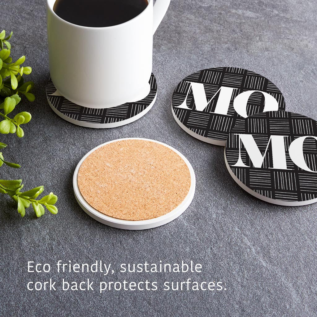 Black And White Abbreviated On Black Missouri | Absorbent Coasters | Set of 4 | Min 2